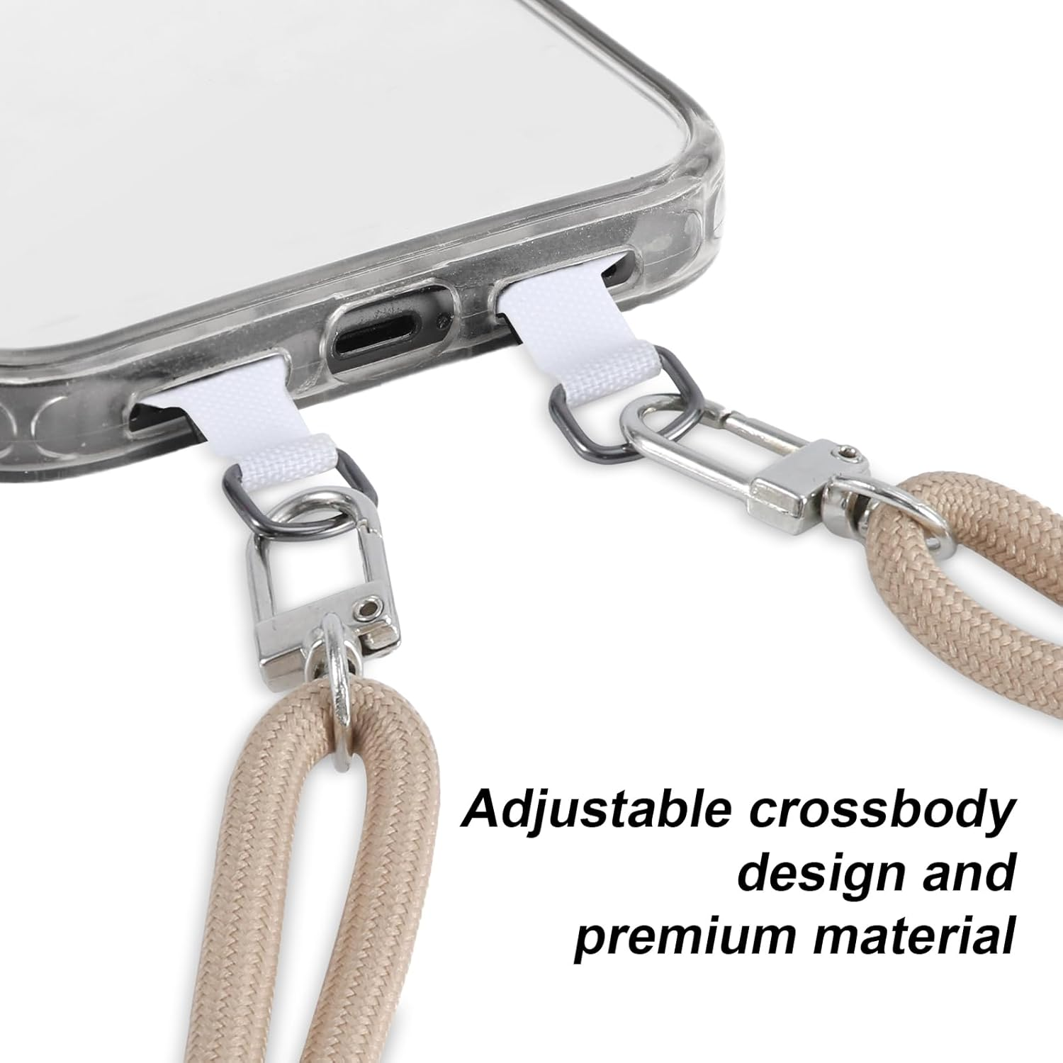 XIHIRCD Double Buckle Cell Phone Tether Tab & Adjustable Phone Neck Lanyard, Crossbody Phone Strap Phone Lanyard Patch Only for Full-Cover Phone Case with 2 Speaker Holes image number 4