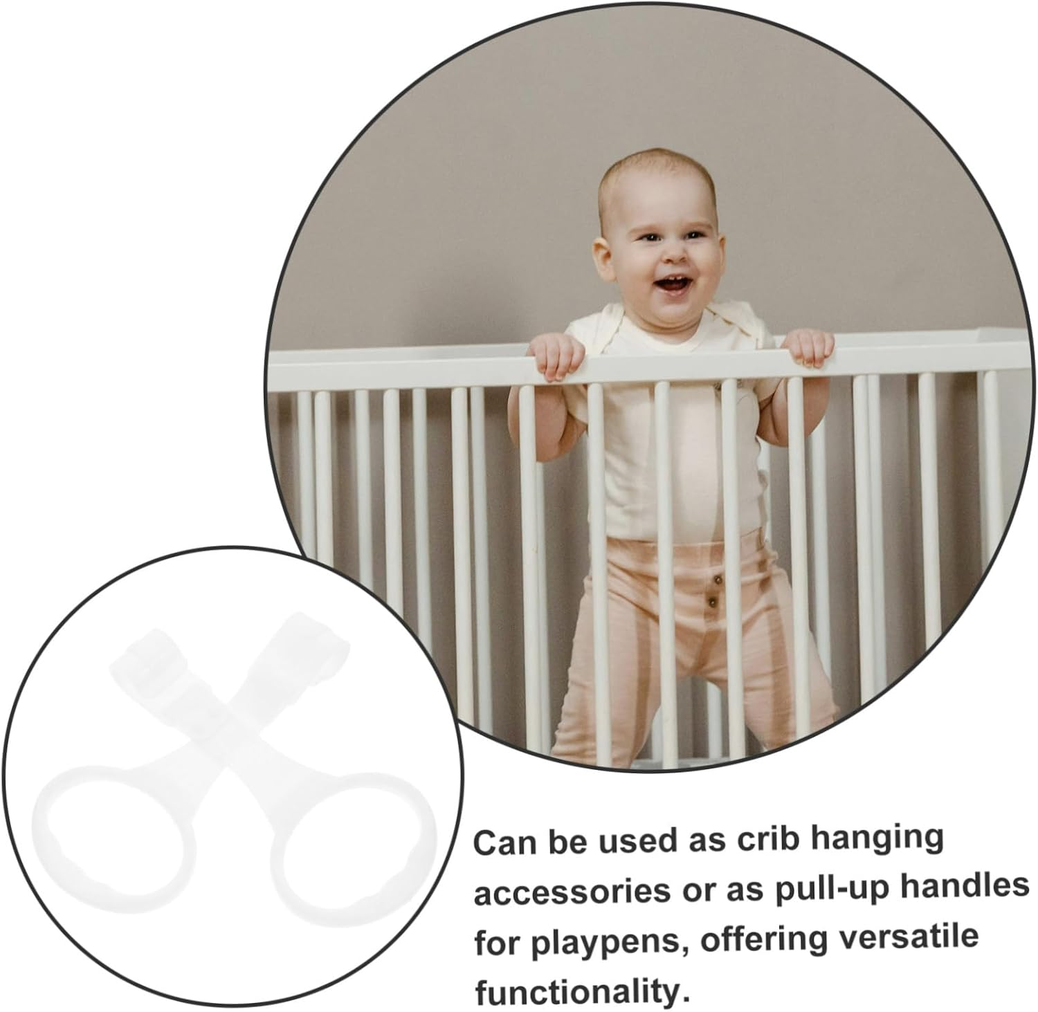 VICASKY 2Pcs Infant Bed Pull Ring Play Pen Handles Baby Bed Hand Rings Baby Pull Ring Toddler Stand Ring Handle Baby Playpen Pull up Rings image number 1