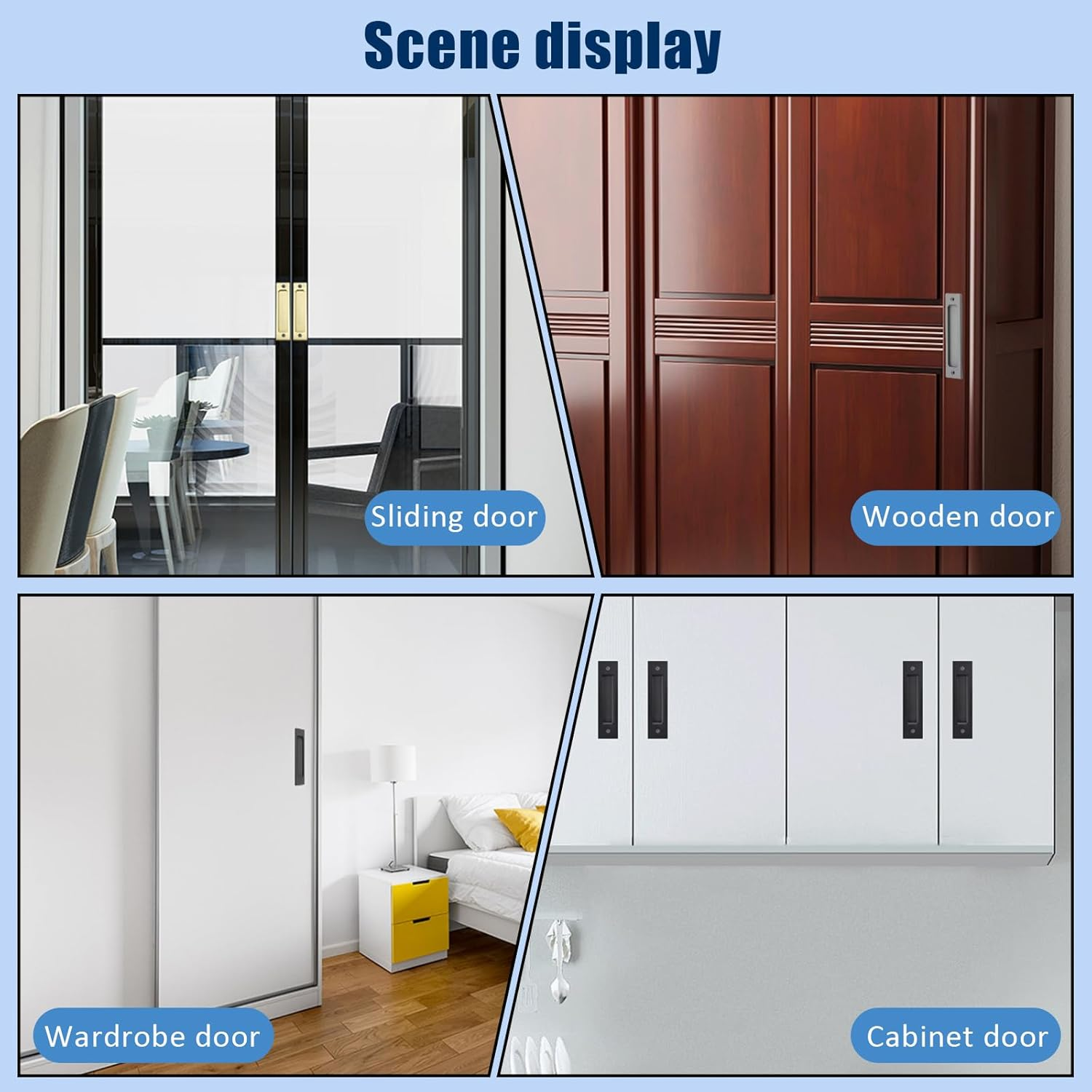 INCAUCA 2 Pack Barn Door Handles, 6 Inch Flush Door Pull, Recessed Door Handles, Sliding Closet Door Finger Pull, Rectangular Flat Plate for Pocket Door Drawer Cabinet Cupboard (Gray) image number 1