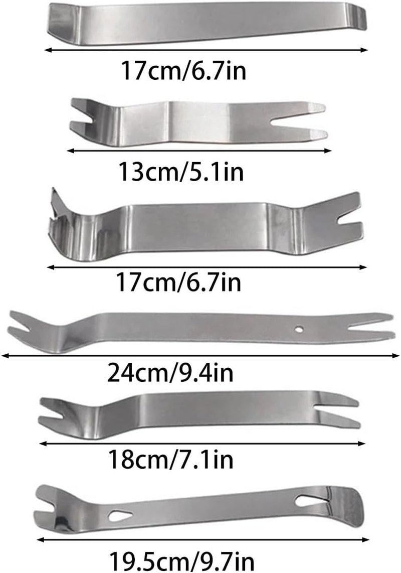 AIMALL 6PCS Stainless Steel Pry Bar Tool Set for Car Interior Trim Removal, Auto Panel Clip Dash Fastener Dismantling Kit with Multiple Tip Shapes for Repair Work