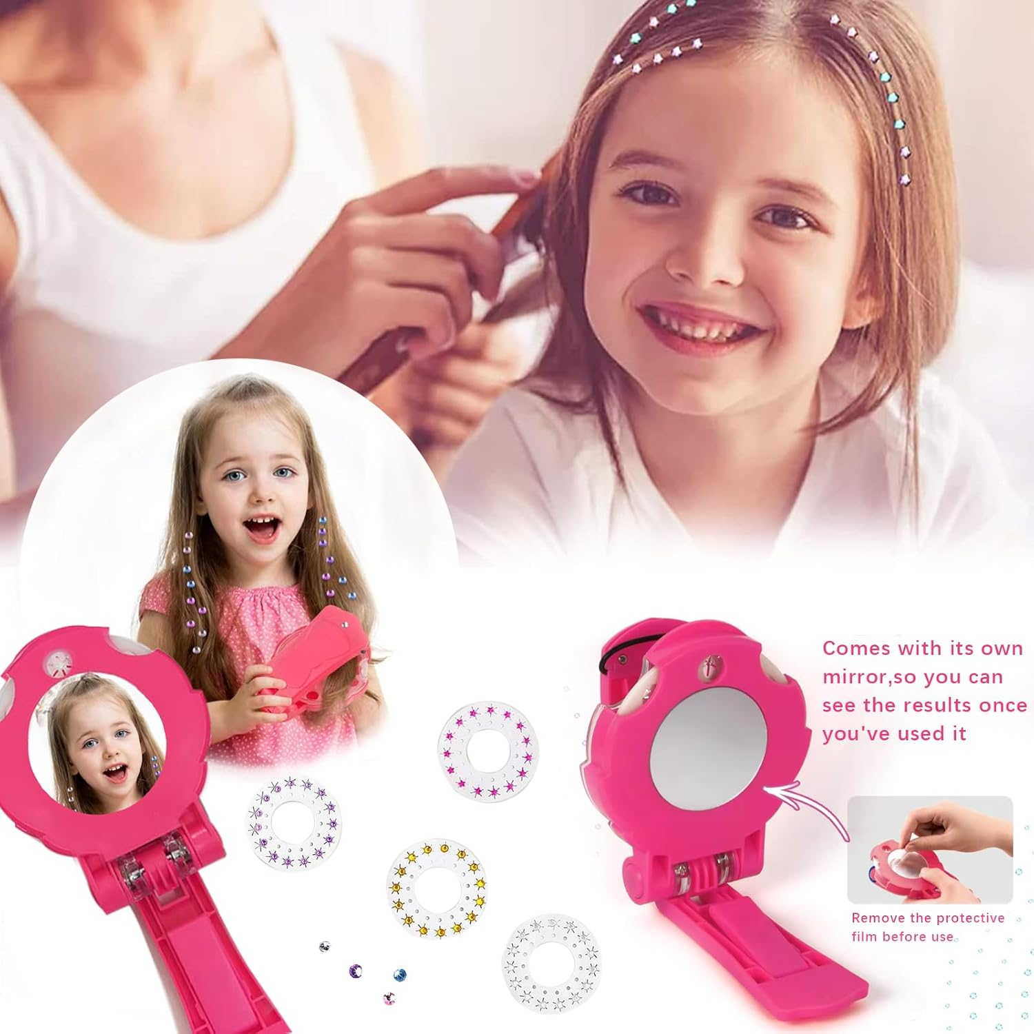 Hair Bedazzler Kit, 180 Pieces Glitter Stones and 1 Piece Diamond Hair Machine, Hair Gemstone Styler, Hair Glitter Machine, for Brightening Hair, Clothes, Accessories image number 2