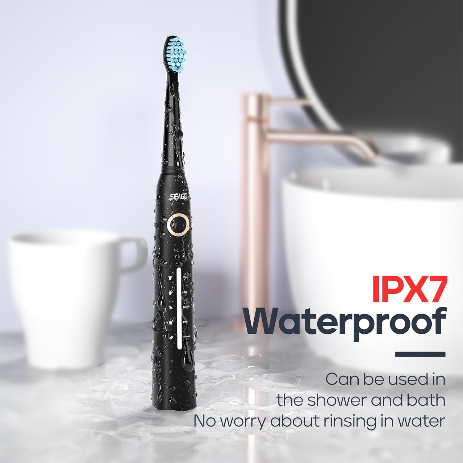 Seago Electric Toothbrush, Rechargeable Power Toothbrush with 8 Brush Heads, 5 Cleaning Modes with Teeth Whitening, 30 Days Battery Life - Ideal for Adults Kids, 40,000 Vpm, Sg-958 Black image number 6