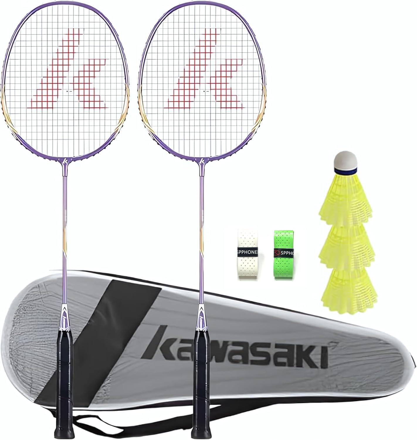 KW 2-Player Durable Badminton Racket Set Badminton Racquets Set with Shuttlecocks a Free Cover