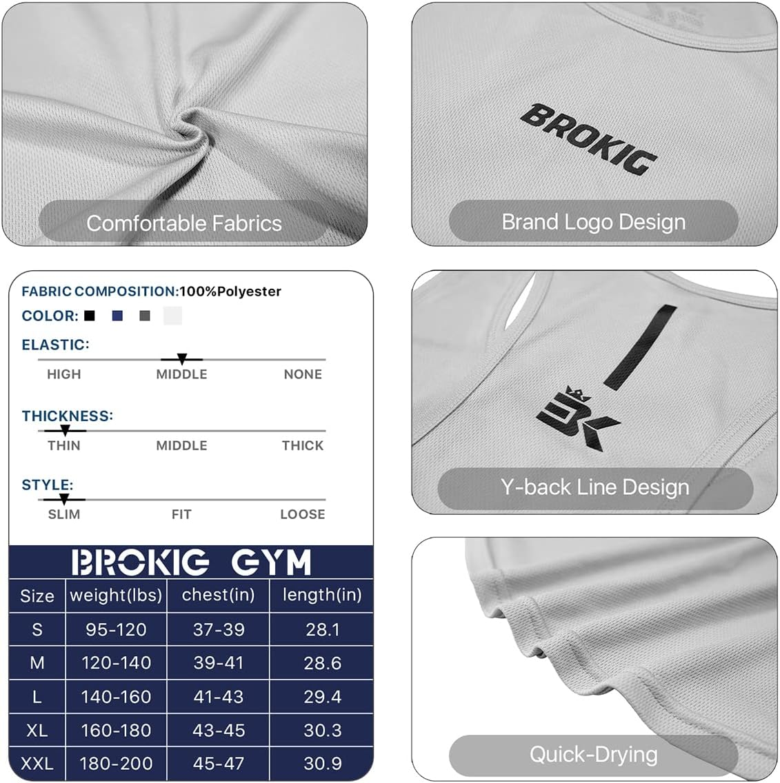 BROKIG Men'S Lightweight Gym Tank Top,Mens 2 Pack Workout Slim Fit Singlet Performance Cool Mesh Muscle Sleeveless Shirt image number 7