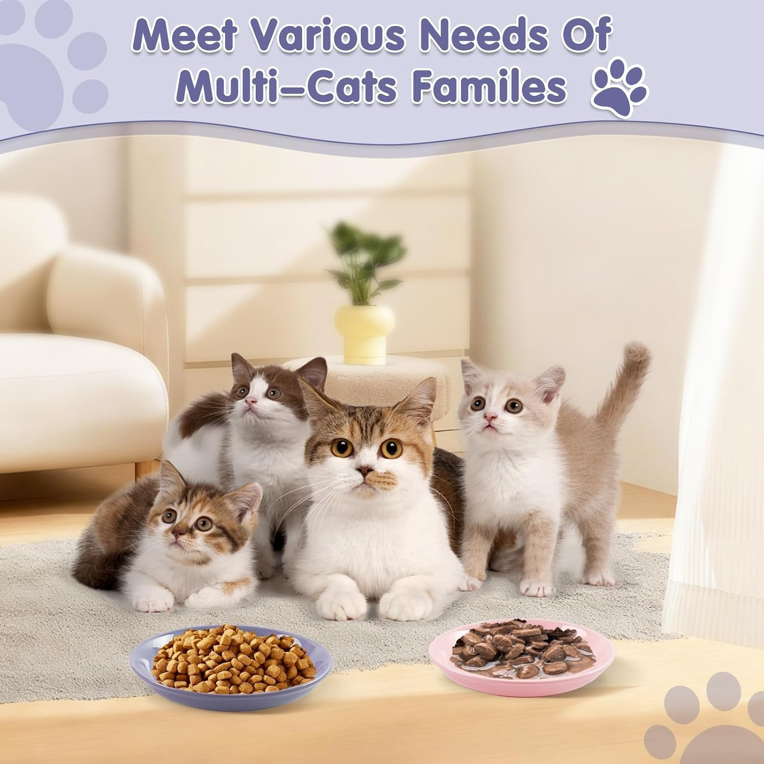 Cat Bowl Ceramic Set, 2 Pieces Flat Feeding Bowl for Cats and Kittens, Anti-Whisker Fatigue Cat Bowl to Protect Whiskers, Hygienic Cat Plate for Food and Water (15 X 3 Cm) image number 4