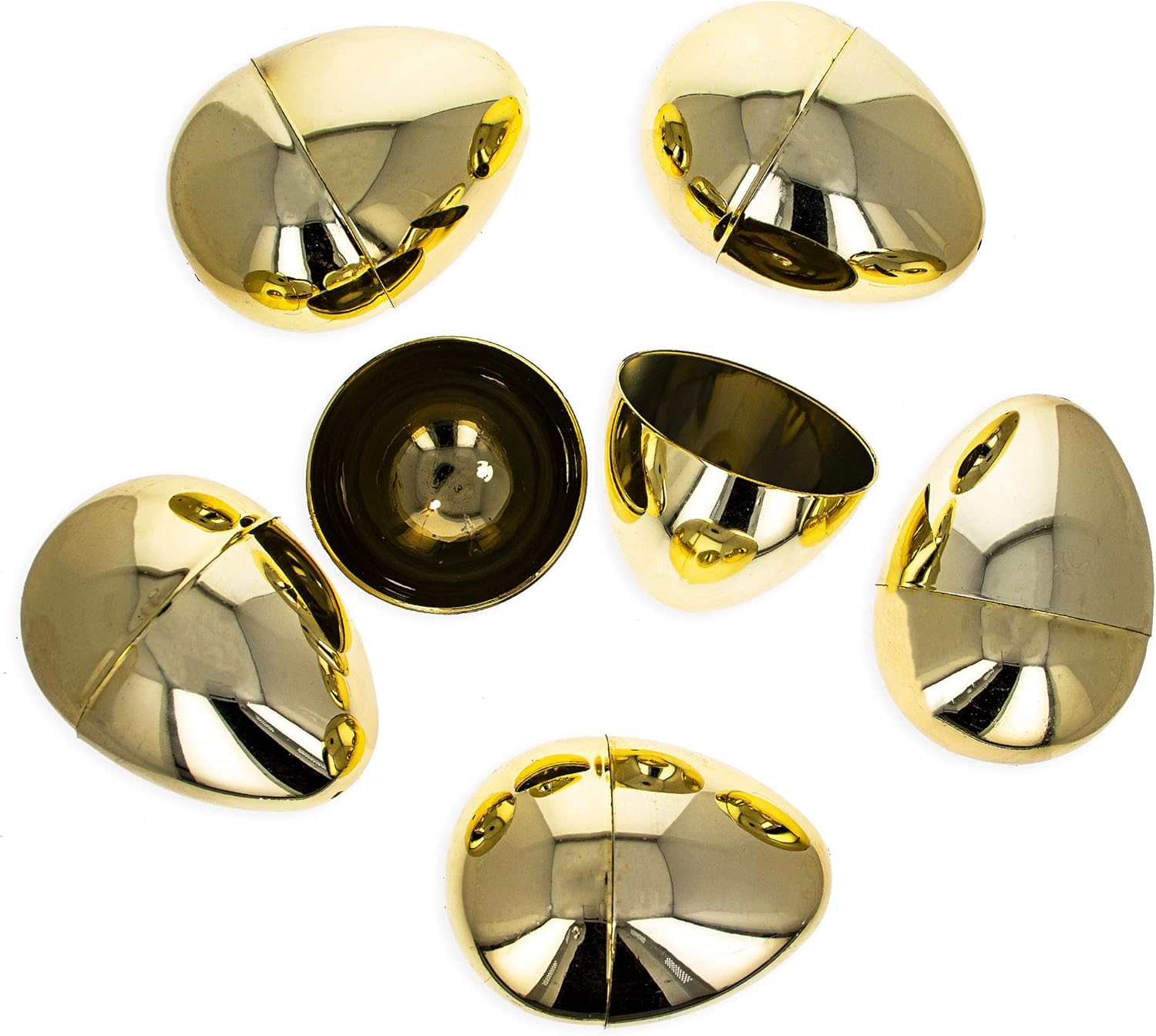 Set of 6 Large Size Very Shiny Golden Plastic Easter Eggs 4 Inches image number 1