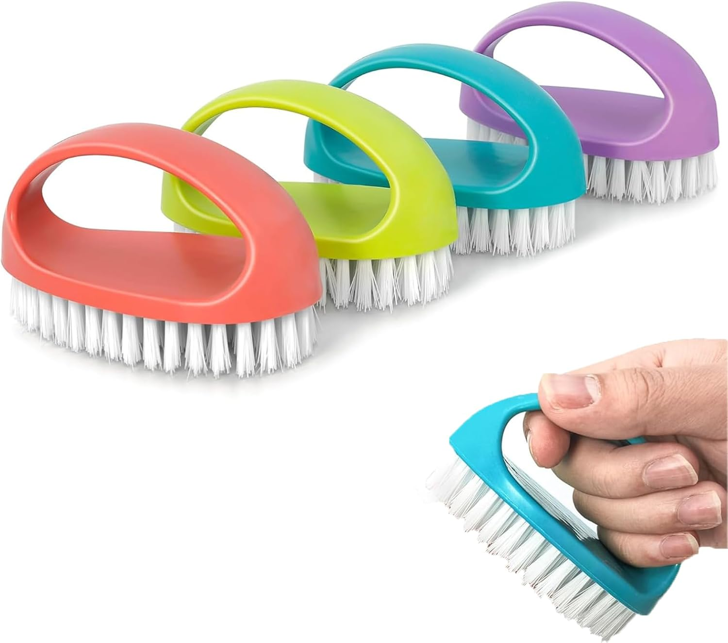 4 Pcs Hand Nail Brushes, Plastic Nailbrush Daily Use Nail Cleaning Brushes Set, Handle Nail Cleaning Brush Nylon Scrubber Nail Scrubbing Brush Heavy Duty Clean Tool for Cleaning Nails Toes 4 Colors image number 4