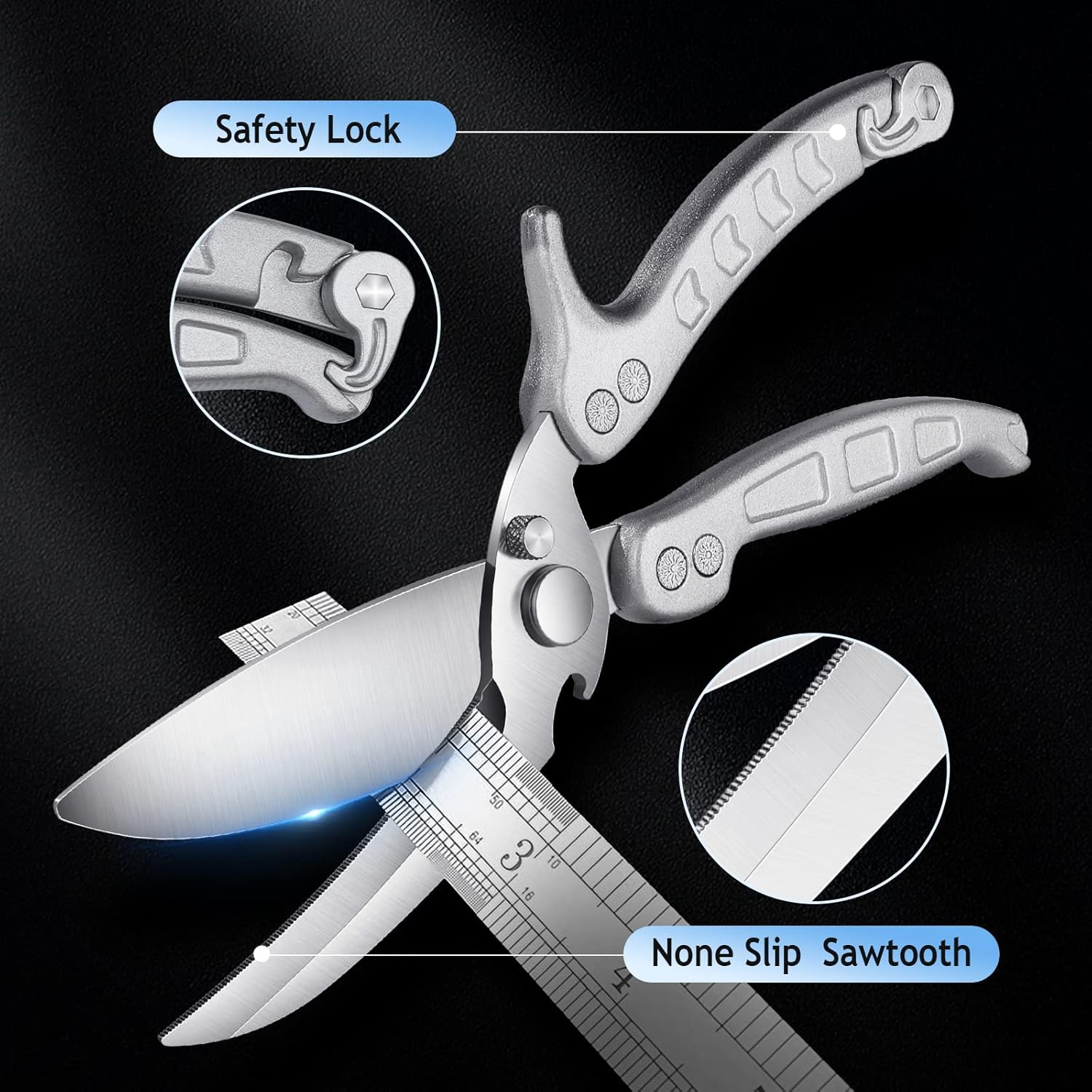 DRAGON RIOT Heavy Duty Poultry Shears - a Must Have Kitchen Shears for Chicken and Meat Cutting - Dishwasher Safe and Stainless Food Kitchen Scissors for Thanksgiving(Silver) - Golden image number 7