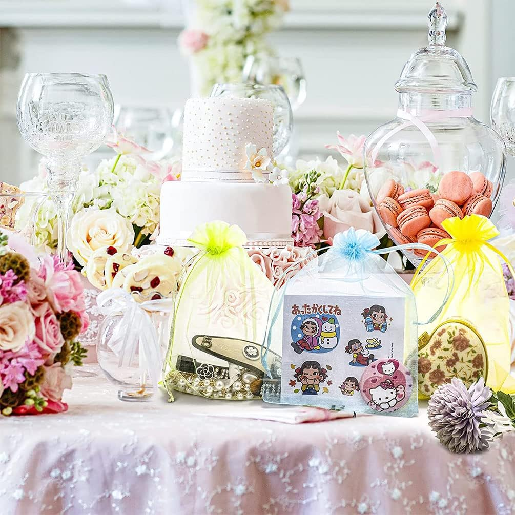 Idopick 100PCS 4X6 Inches Sheer Organza Bags, White Wedding Favor Bags with Drawstring, Small Jewelry Gift Bags for Party, Jewelry, Festival, Makeup Organza Favor Bags,Net Gift Bags,Drawstring Goody Bags (Gold) - Multicolor image number 2