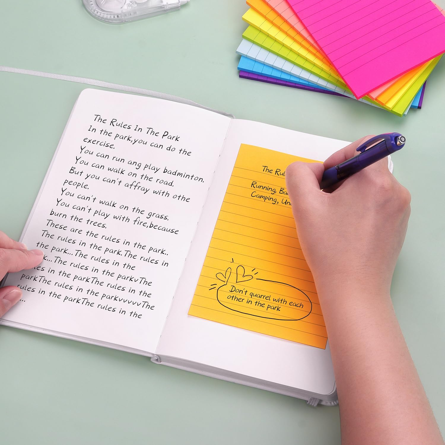 Eastern Wolf 8 Pads Lined Sticky Notes 4X6 Sticky Notes with Lines Self-Stick Note Pads 8 Bright Multi Colors, 35 Sheet/Pad image number 2