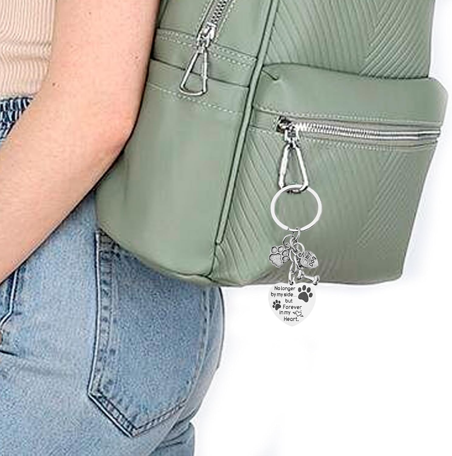 Enkrio Dog Memorial Keychain Pet Memorial Gifts No Longer by My Side Forever in My Heart Paw Print Loss of Dog Sympathy Keyring Pet Remembrance Gift image number 4