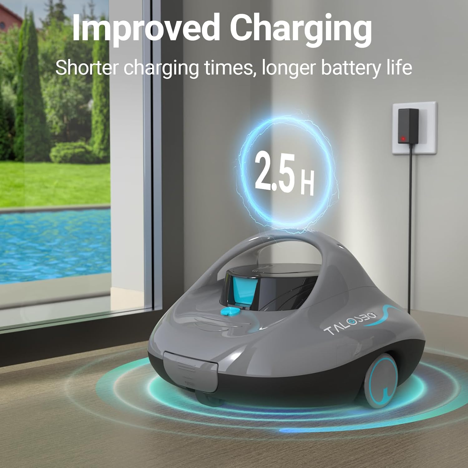 TALOSBO Whale Cordless Pool Vacuum up to 130 Mins Runtime, Robotic Pool Cleaner with 2.5H Fast Charge, Ideal for Flat above Ground and Inground Pools up to 80㎡