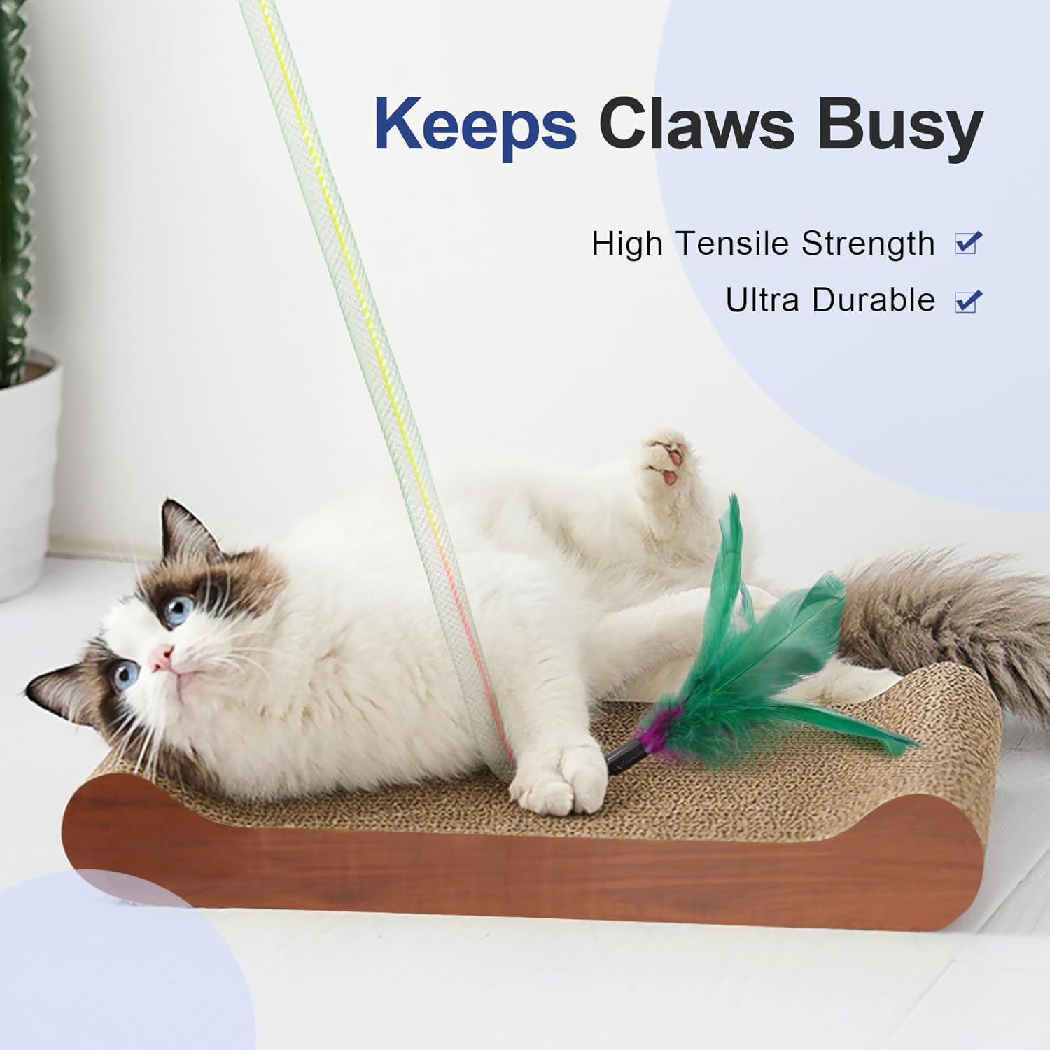 SONGWAY Cat Rainbow Wand Toy - Rainbow Cat Feather Toys with Bells, Colorful Mesh Teaser Wand with Feather Tail, Interactive Toys for Indoor Cats Kittens, Dark Color image number 6