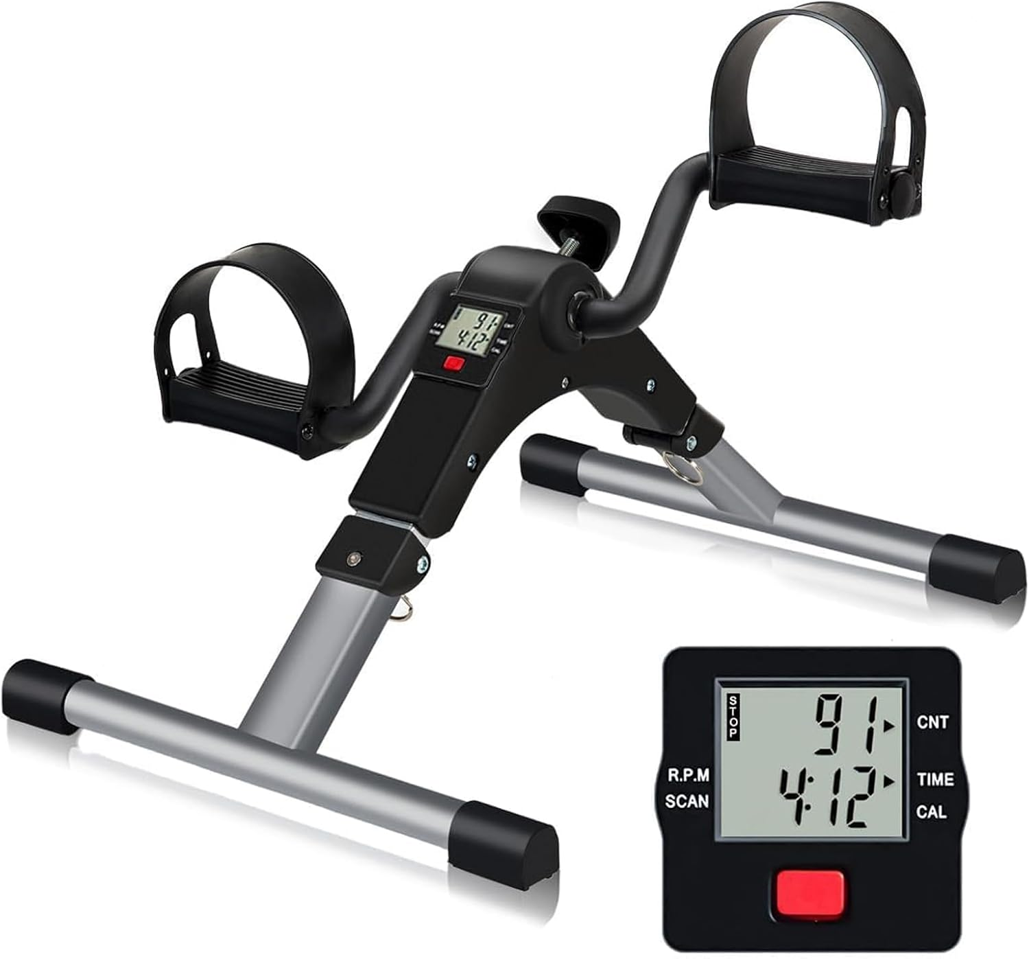 Folding Pedal Exerciser, Mini under Desk Bike, Portable Foot Hand Cycle Peddler Machine Bicycle Exerciser for Arm Leg While Sitting with LCD Screen Displays image number 1