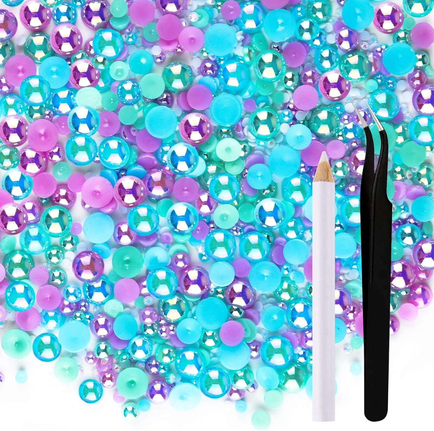 ASTARON 50G Mix Flat Back Pearls and Rhinestones for Crafts Mixed Size 3Mm-10Mm Flat Back Rhinestones for Crafts Flatback Pearls for DIY Tumblers Mugs Nail Art Shoes Clothes (Blue Series)