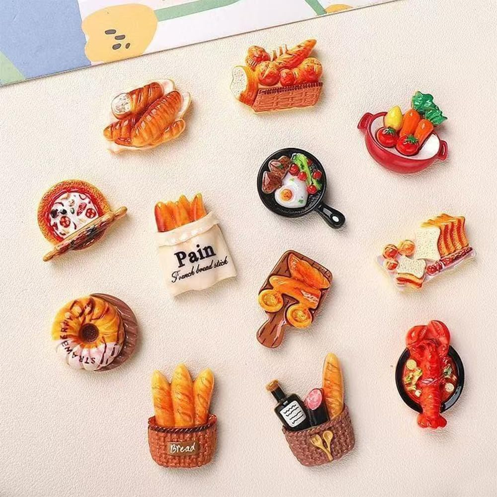 12 Pcs Whimsical Food-Themed Refrigerator Magnets,With Magnetic Attachment Resin Material for Refrigerators,Whiteboard,Blackboard,Home Decor image number 2