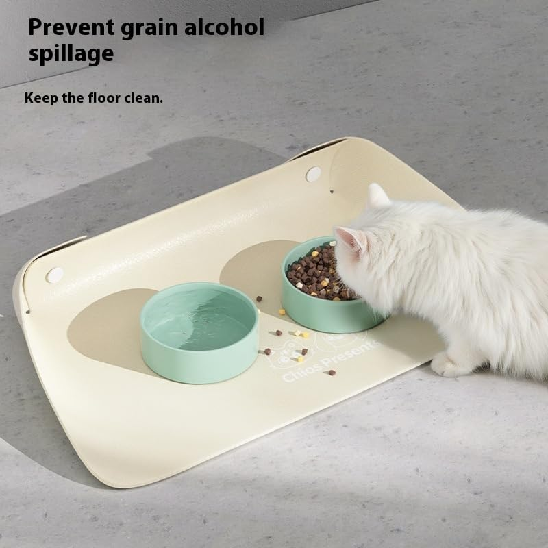 Furbedo Pet Food Mat | Waterproof Silicone Dog Food Mat & Pet Feeding Mat with Foldable Raised Edges, Non-Slip Easy Clean Bowl Tray for Cats & Dogs (45X30Cm) - Lemon Yellow image number 6