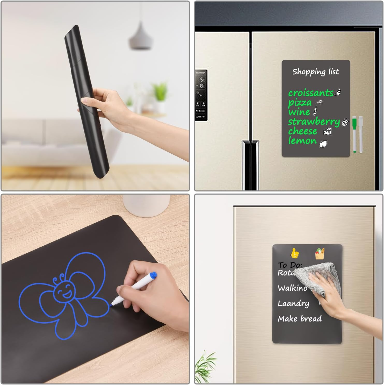 A4 2 Pcs Black Magnetic Dry Erase Whiteboard Sheet for Fridge,Small Magnet Fridge Message Boards with Pens,1 Eraser,Reminder Sticker, Monthly Planner, Grocery List image number 5
