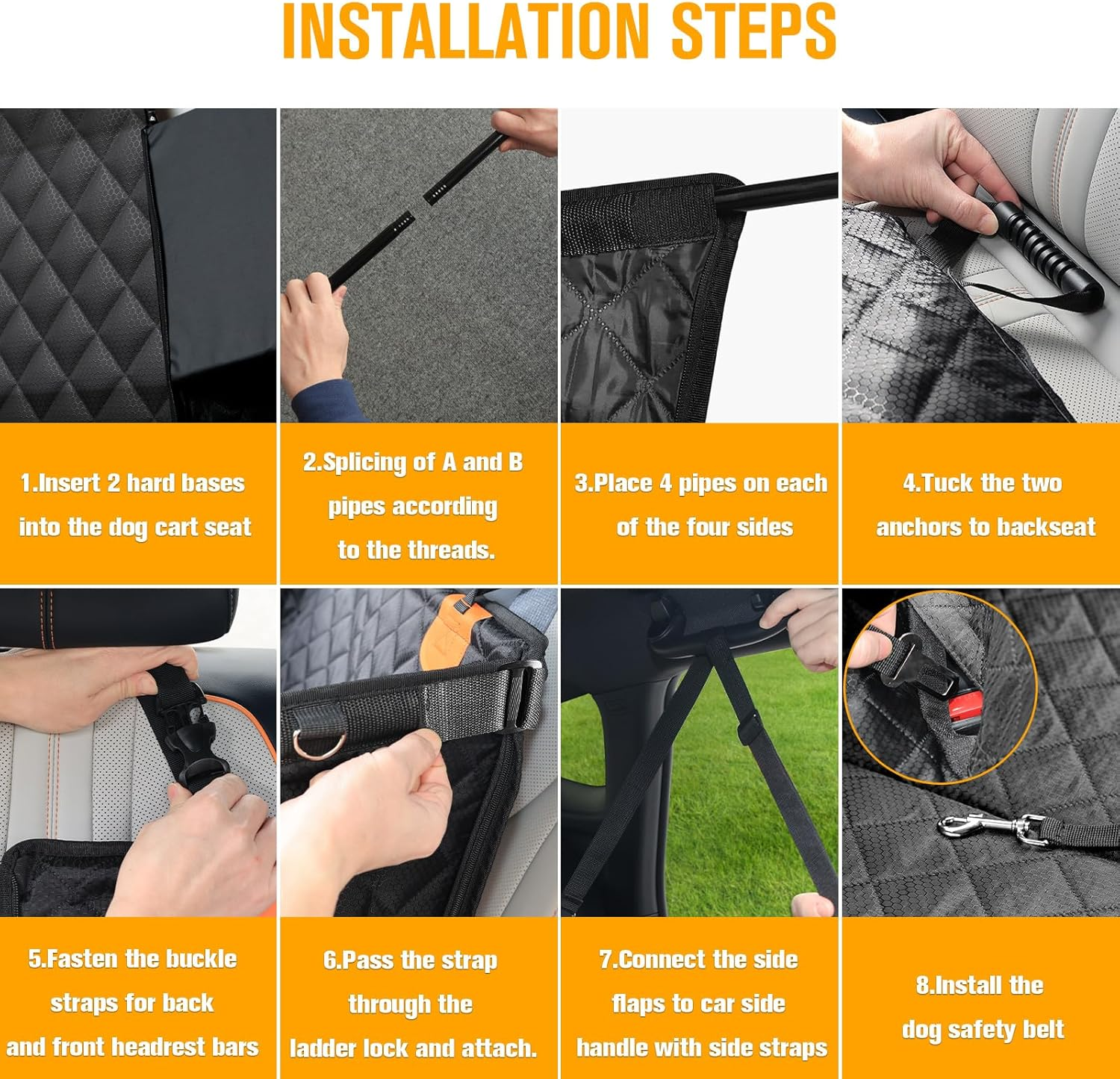 PETICON Large Dog Car Seat, Back Seat Extender for Dogs with 3 Mesh Windows, Waterproof Medium Carseat for Dogs with Hard Bottom, Pet Seat Cover for Cars, Trucks and Suvs (Black)