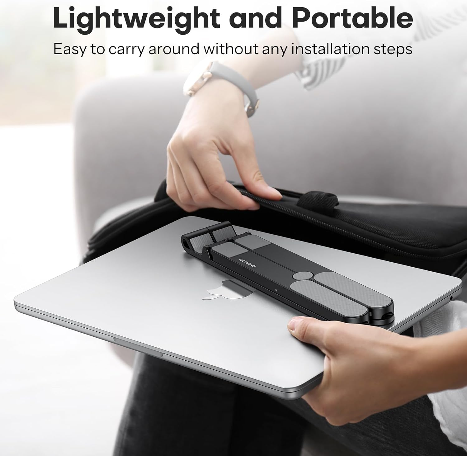 OMOTON Laptop Stand for Desk, Portable Computer Stand for Laptop Adjustable Laptop Riser Folable PC Holder Compatible with All Laptop and Tablet up to 15.6&rdquo; image number 2