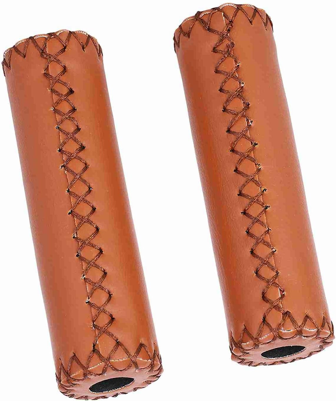 Handlebar Grips Three Color Retro Leather Bike Cover Grip for Uphill Riding - Brown image number 4