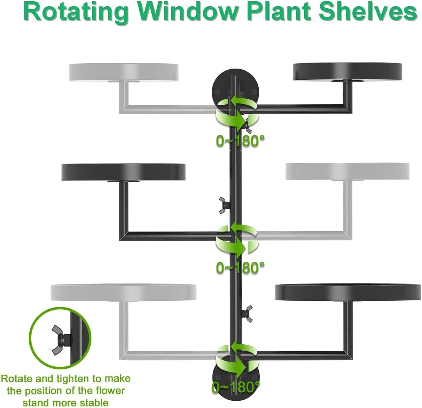 Yharnamite Rotating Plant Shelf, 3 Tier Wall Mounted Plant Holder, Window Plant Stand, Indoor Metal Floating Plants Shelf Hanger for Library, Balcony, Living Room image number 1