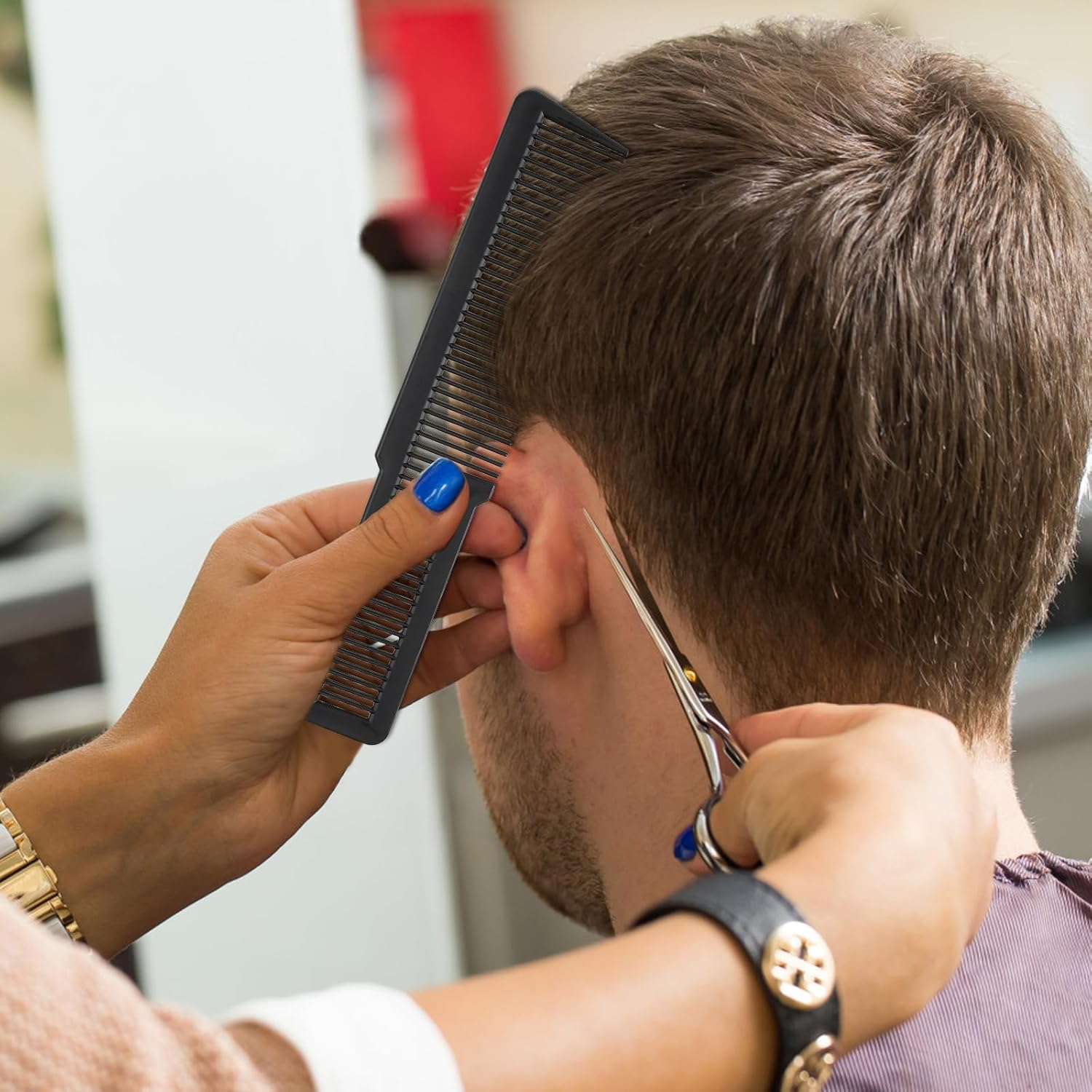 Barber Comb, 10 Pcs Hair Cutting Comb Professional Fine Tooth Clipper Comb Plastic All Purpose Hair Comb Set Hair Styling Tools for Men Women Stylists Home Salon (8 Colors) image number 1