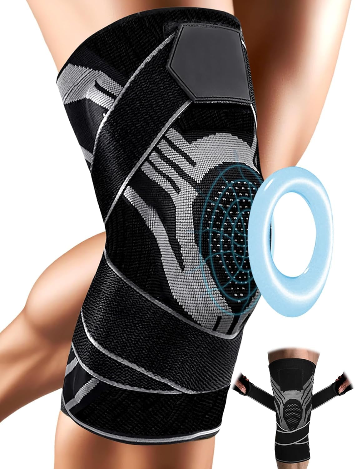 Knee Brace， Compression Knee Pad for Pain Relief, Patellargel Pad,Joint Knee Support for Meniscus Tear,Arthritis,Acl,Mcl,Run,Cycling,Hiking (L) image number 4