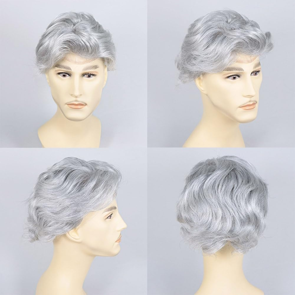 Replacement Toupee for Men Mono Lace with Thin Skin PU Breathable Male Hair Prosthesis #1B90 Gray Human Hair System Systems image number 4