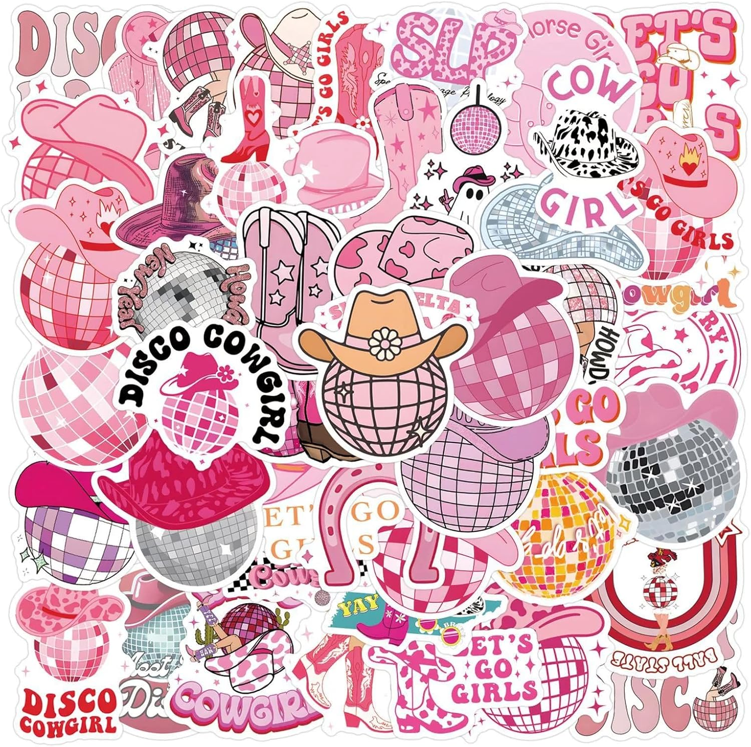 50 Pieces Disco Ball Stickers for Water Bottle|Vinyl Waterproof Decals for Laptop Skateboard Phone Car Decals for Teens Adults for Party Favors Supplies Decor (Disco Ball Stickers) image number 1