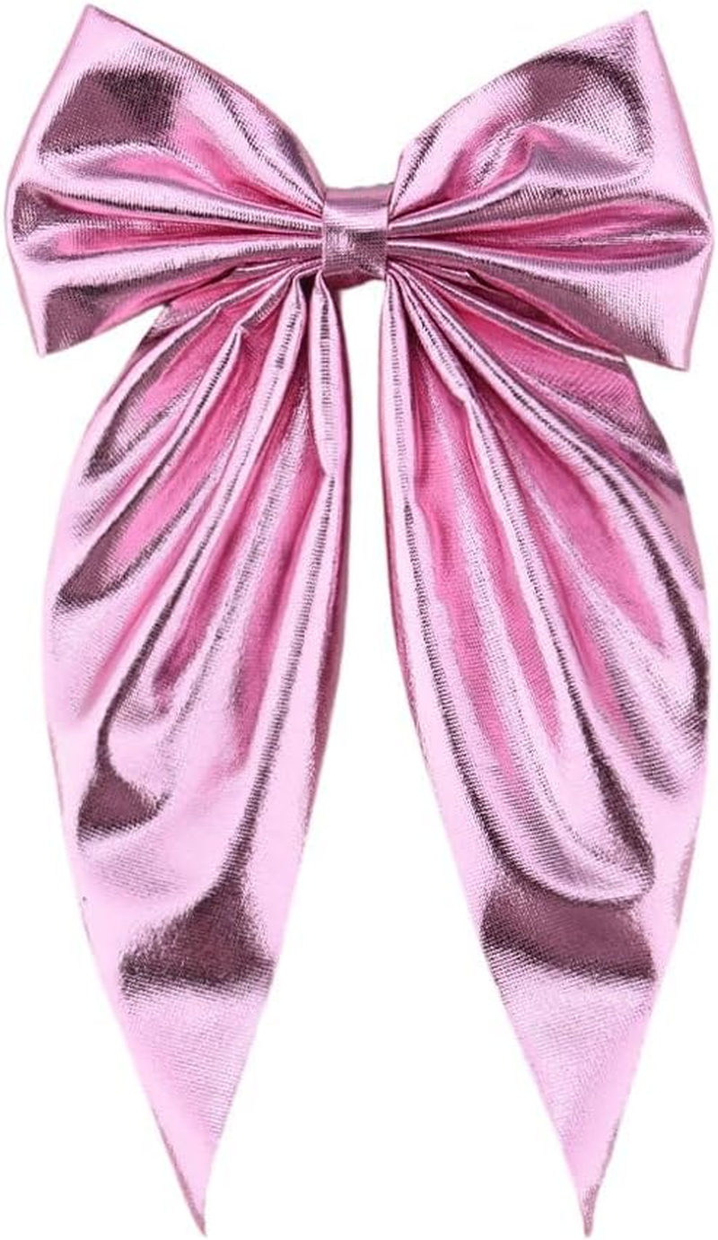 Pink Bow Hair Clip Barrette for Women Long Tail Bow for Girls Xmas Hair Accessories Decoration for Kids Granddaughter Christmas Birthday Gifts for Daughter Satin Bowknot Clips image number 4