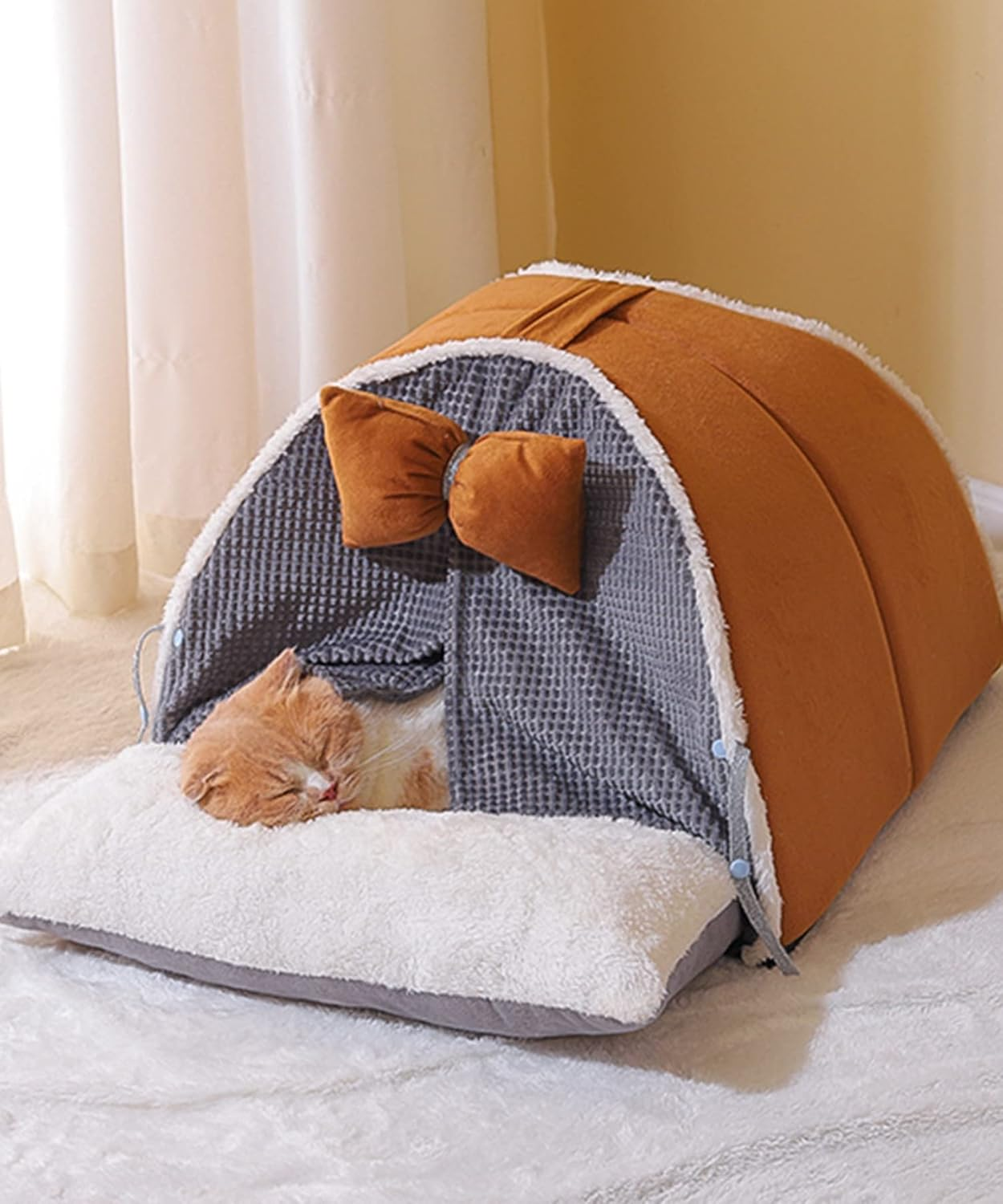 Pet Bed, for Cats and Dogs, Cats, Pet Bed, Stylish, Tent Shape, Fluffy, Pet Sofa, Cute, for Cats, Dogs, Mat, Soft, Fluffy, Choco, M image number 3