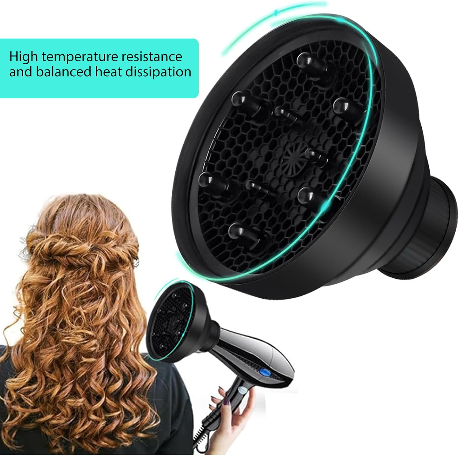 Namolit Collapsible Hair Dryer Diffuser Attachment Ionic Blow Dryer Quick Drying Portable Travel Folding Lightweight Silicone Diffuser Salon Hairstyling Accessory Blue image number 2
