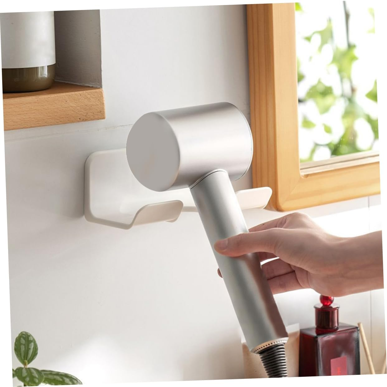 ELAYARD Wall-Mounted Hair Dryer Stand Punch-Free Hair Dryer Rack for Home and Salon No Drilling Required Space-Saving Holder image number 2