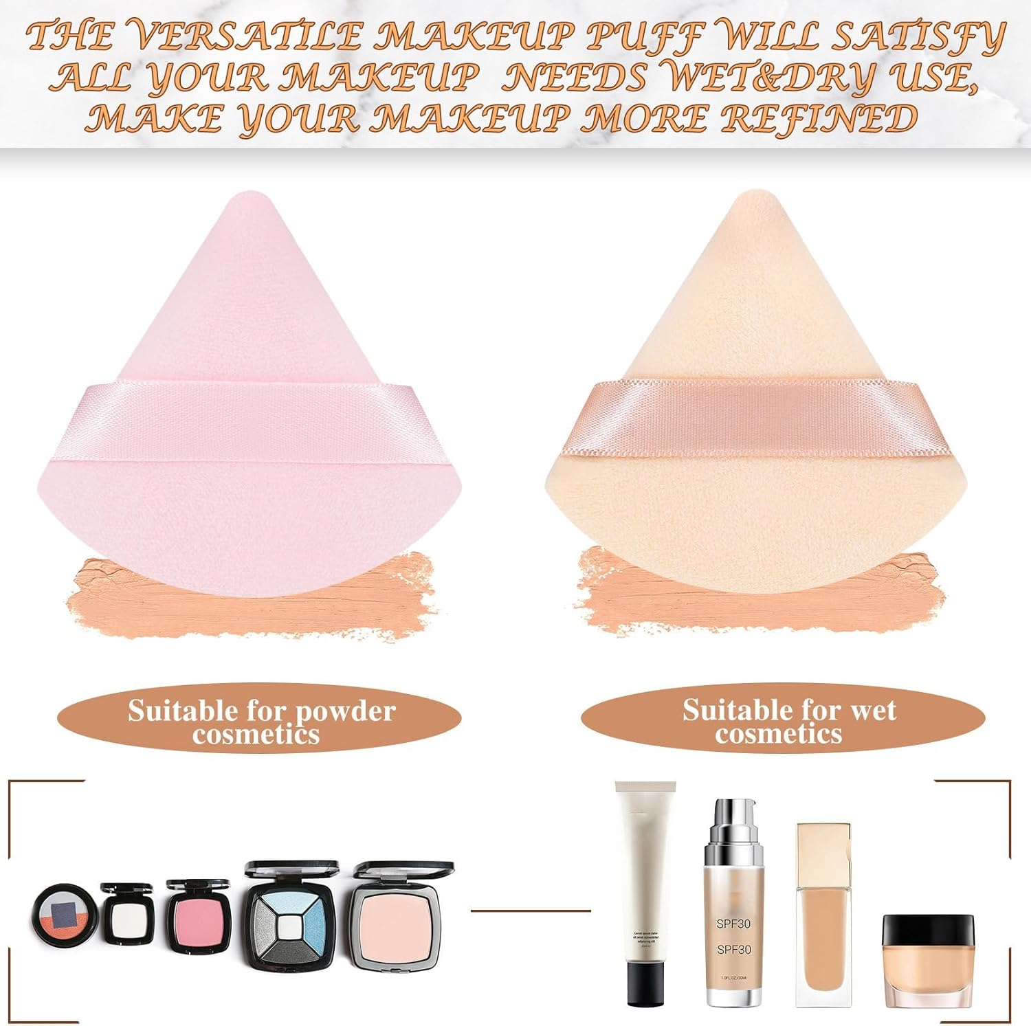 Suclain 48 Pcs Velour Triangle Powder Puff Soft Velour Makeup Puff for Face Powder Makeup Triangle Sponges for Wet and Dry Cosmetic Foundation Loose Mineral Body Tool(Bright Color) - Black, White image number 4