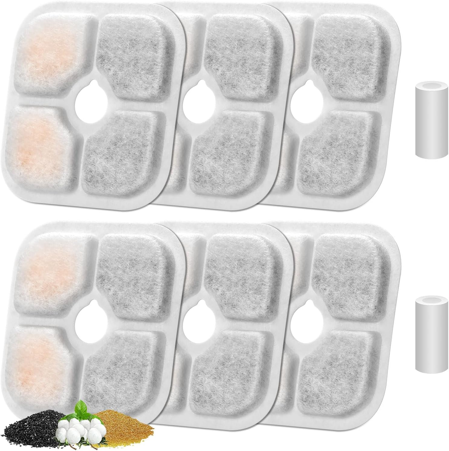 Pack of 6 Cat Fountain Filters for 2.5 L Drinking Fountain for Cats, Feriva Replacement Filter for Drinking Fountain Cats, Triple Filtration Filter for Pet Fountain (6 Filters + 2 Pump Tubes) image number 6