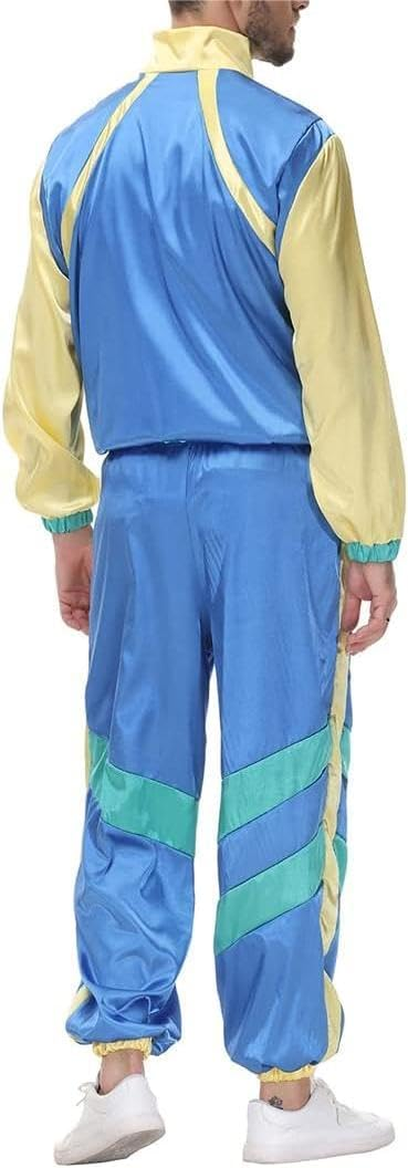 Women Men 80S 90S Costume Color Block Tracksuit Windbreaker Long Sleeve Zip Front Jacket Pants Headband Set image number 2