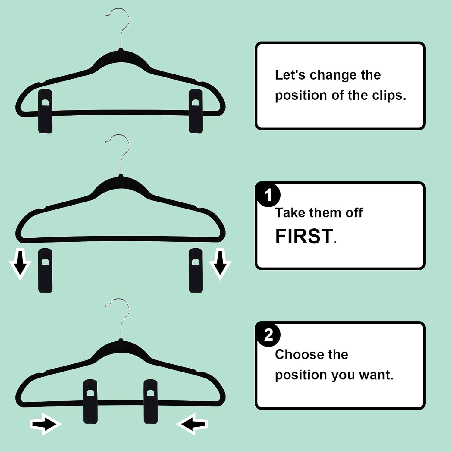 42Pcs Velvet Hangers Clips,Non-Slip Velvet Clips for Suit Velvet Hanger Pants Hangers Skirt Hanger, Strong Finger Perfect for Thin Velvet Hangers Black image number 1