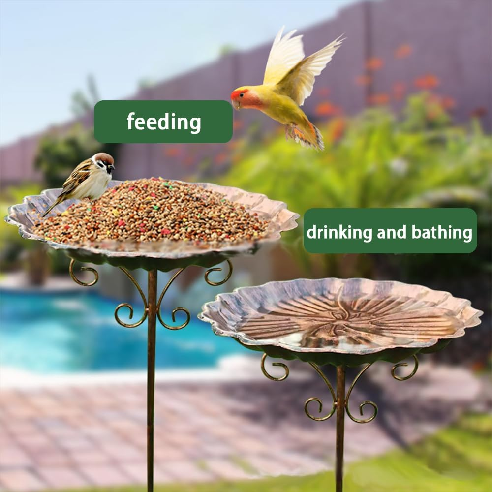 JIUSEGE Vintage Metal Bird Bath for Outdoors, Adjustable Standing Bird Feeder Bowl for Garden, Yard, Balcony & Patio, Decorative Outdoor Birdbath image number 3