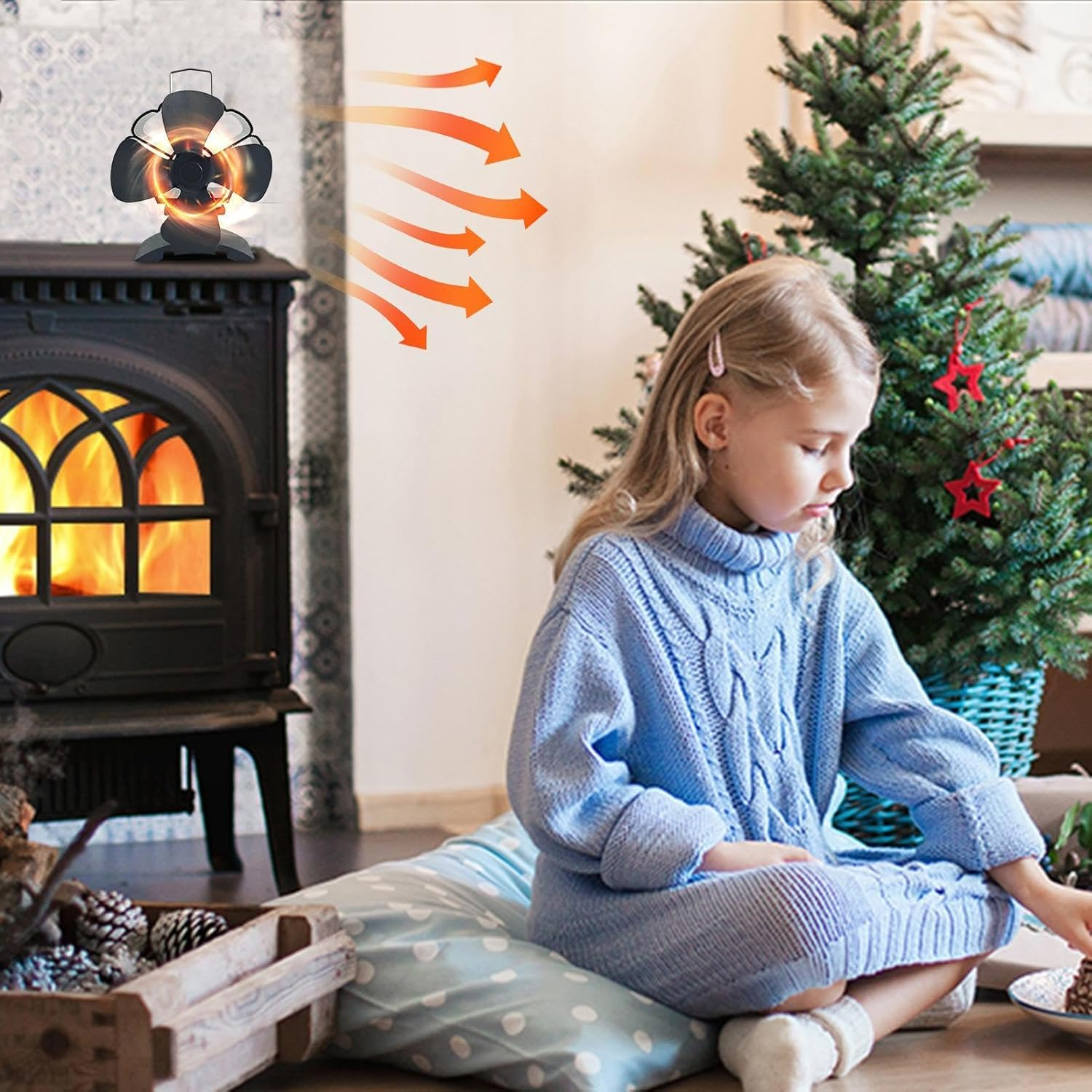 Wood Burner Fan Heat Powered - Heat Powered Thermoelectric Thermal Fan - Non Electric Quiet Fireplace Fans, Wood Stove Accessories image number 1