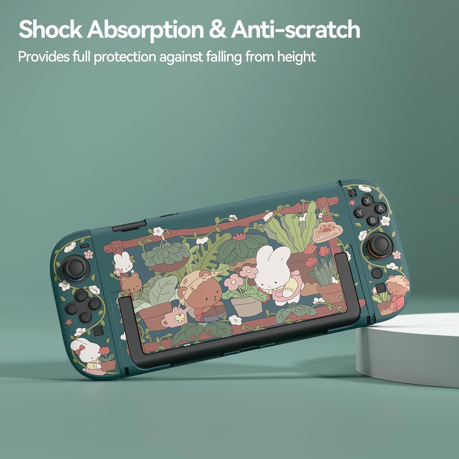 Geekshare Protective Shell Compatible with Switch 2, Kawaii Cartoon Dockable Case for Switch 2, Anti-Scratch and Shock-Absorption Design Cover Skin - Bunny Garden image number 3