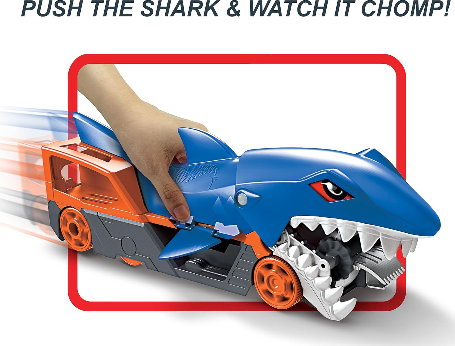 Hot Wheels Shark Chomp Transporter Playset with One 1:64 Scale Car for Kids 4 to 8 Years Old, Shark Bite Hauler Picks up Cars in Its Jaws & Stores up to Five in Its Belly image number 4