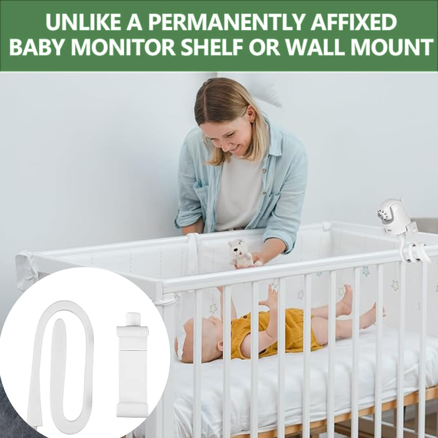 Roczential Baby Monitor Stand, 1 Pcs Baby Monitor Holder, Infant Monitor Mount Camera Shelf Compatible Withmost Other Monitors, Attaches to Crib Cot Shelves or Furniture (White) image number 3