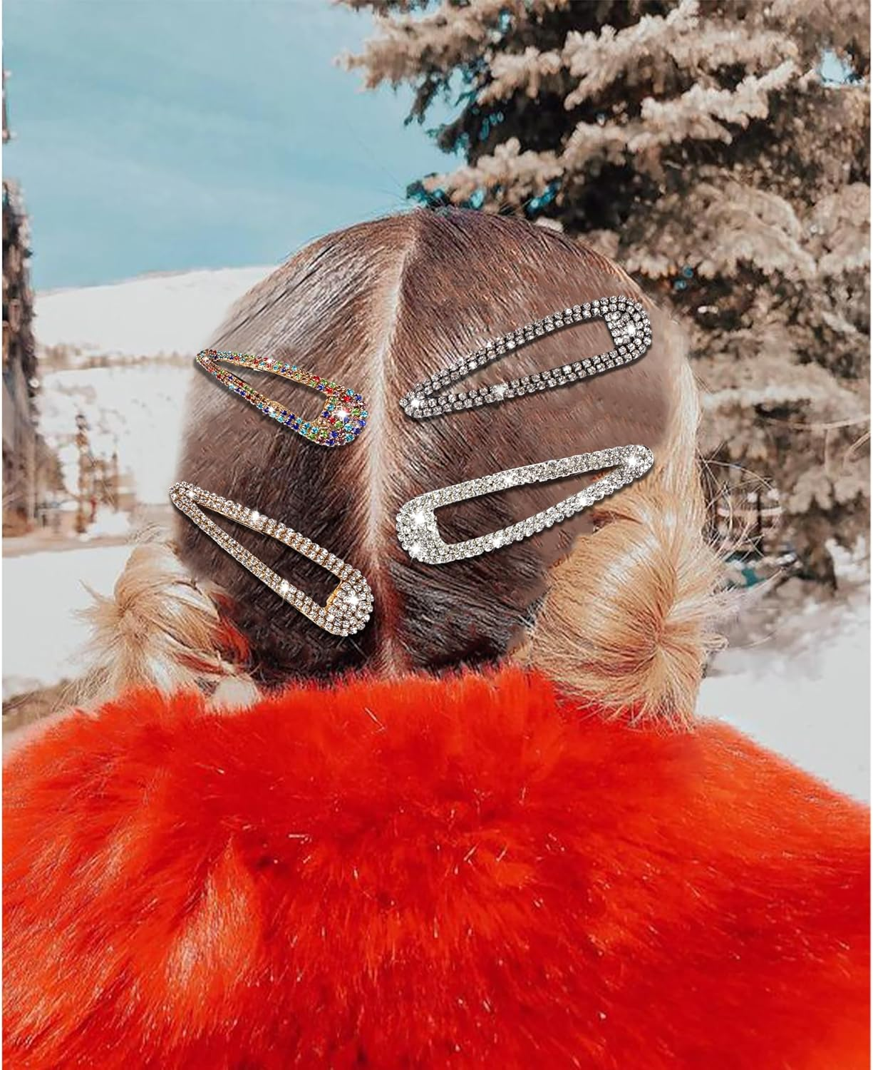 LOSANJI 8PCS Rhinestone Hair Clips, Water Drop Crystal Hair Barrettes, Bling Metal Snap Duckbill Hairpins Sparkle Hair Pin, Glittering Hair Accessories for Women Girls-Color, Gold, Silver, Black - Color, Gold, Silver, Black image number 2