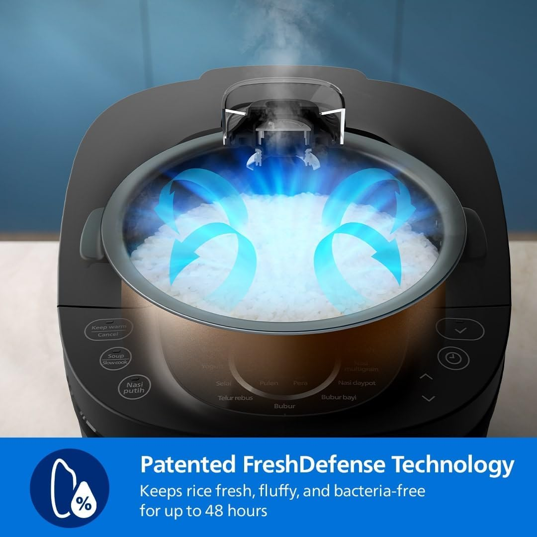 Philips 5000 Series Digital Rice Cooker &ndash; 1.8L, Fluffy Rice for 48 Hours, Freshdefense Technology, Binchotan Coating, 18 Cooking Menus, Smart 3D Heating, Stainless Steel (HD4814/31) image number 3