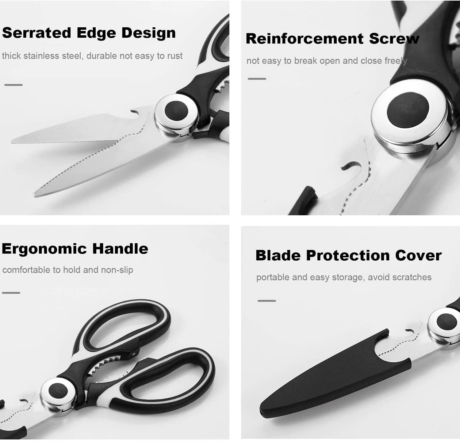 Miluoou Kitchen Scissor, 2-Packs Kitchen Scissor Heavy Duty Meat Shears, Ultra Sharp Stainless Steel Multi-Purpose Scissors for Cutting Meat, Chicken, Vegetable, Fish, Poultry, Vegetable, BBQ, Pizza image number 3