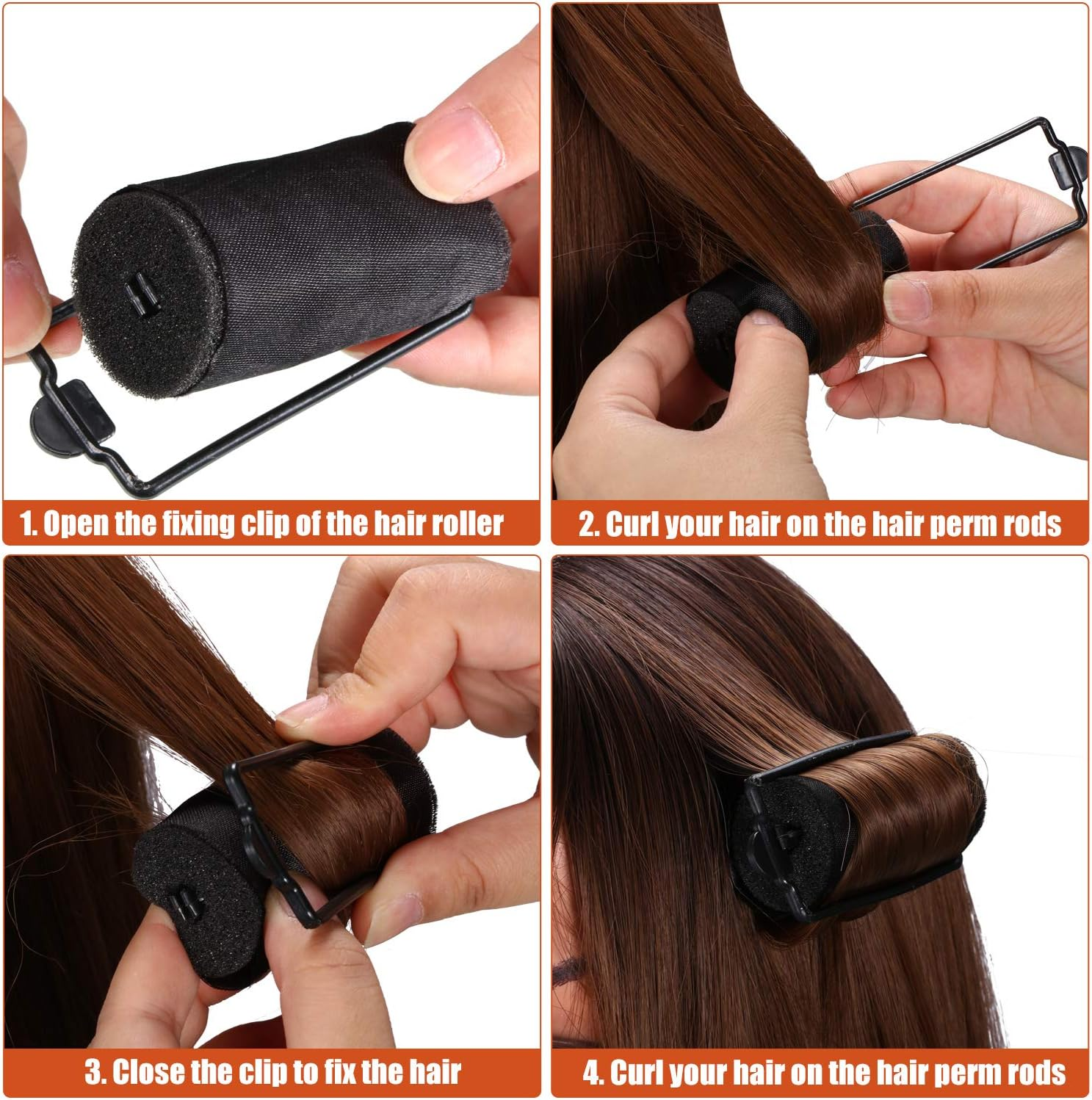 40 Pieces Sponge Hair Rollers Satin Rollers Silk Foam Rollers Women Hair Curlers with Duck Teeth Clips for Hairdressing Styling(Multi-Size,Black) - Black image number 5