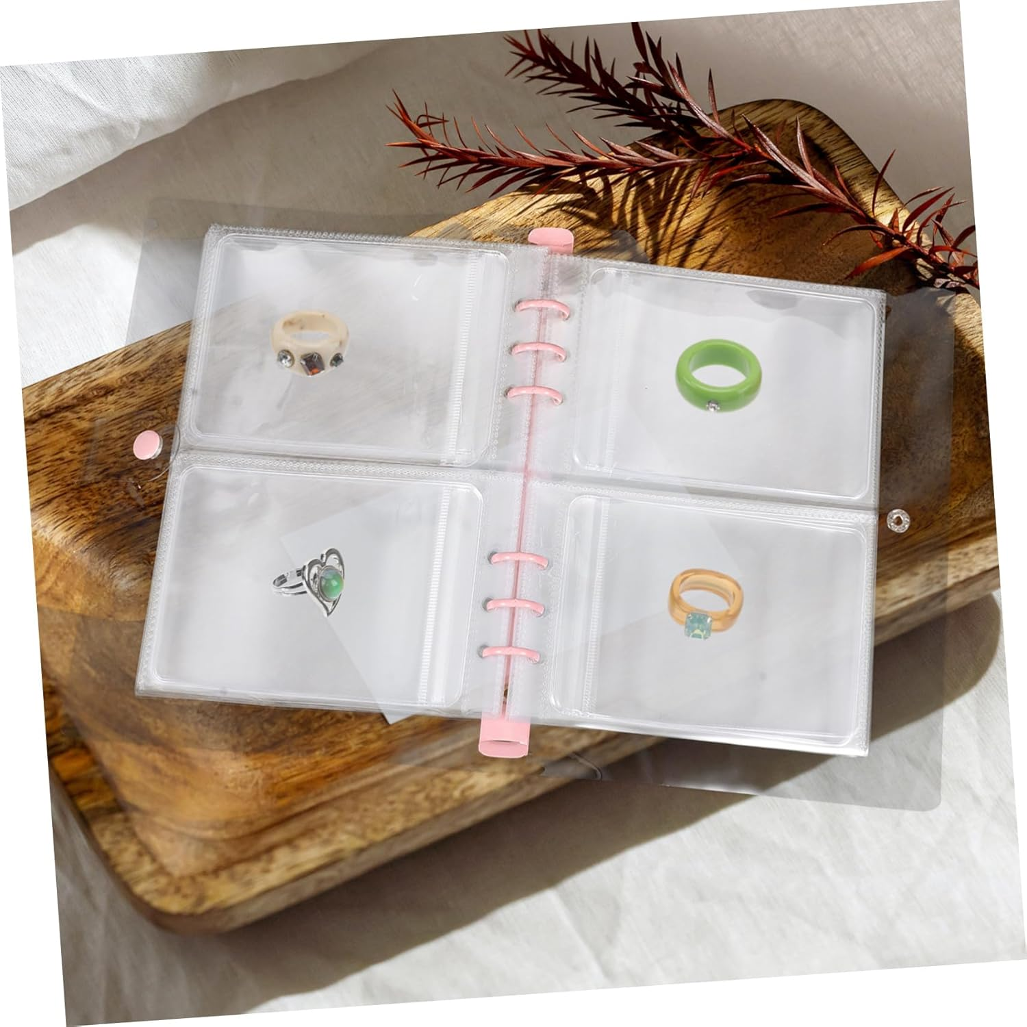 CHILDWEET Jewelry Storage Bag Self-Sealing Pockets Pink Compact Jewelry Organizer Travel Ring Earring Necklace Book image number 3