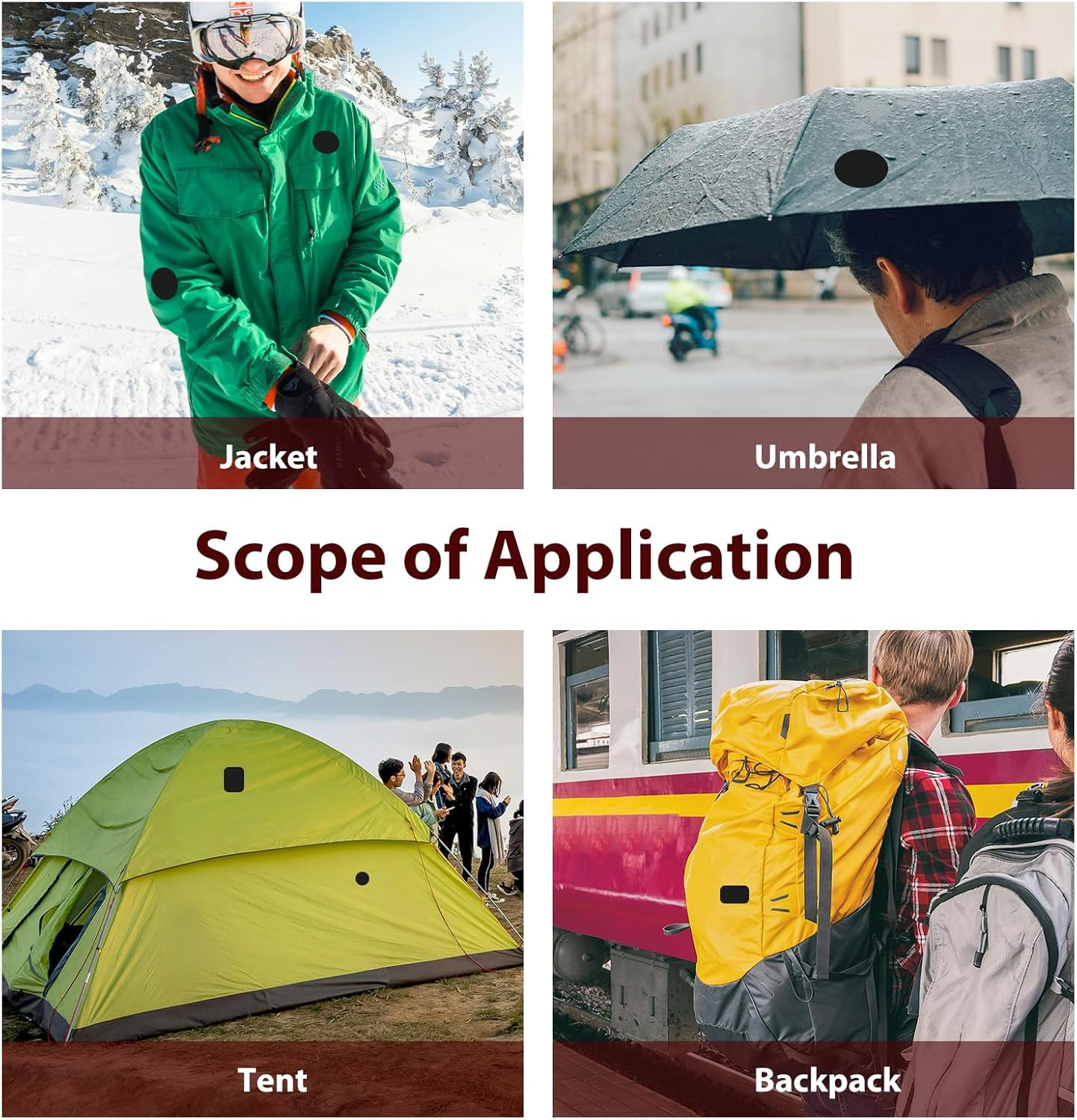 AIAOO Puffer Jacket Repair Patch Kit, 2PCS Self-Adhesive Fabric Patches with 21 Shapes, Waterproof Tear-Resistant for Camping Accessories, Leather & Clothes Repair (Black, 15X15Cm) image number 3