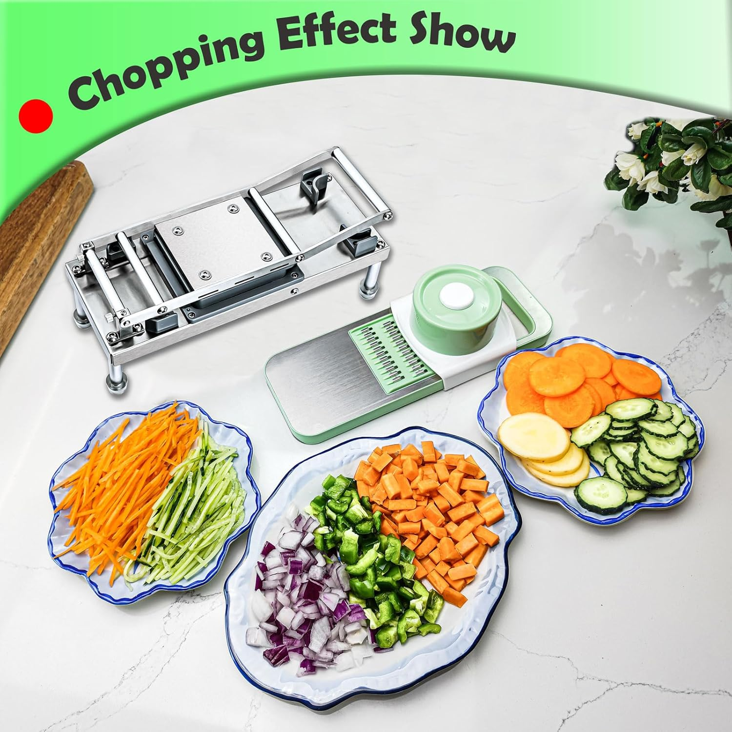 Vegetable Chopper, Veggie Chopper with 8 Blades, Onion Cutter with Container, Pro All-In-1 Food Dicer, Mandoline Slicer, Stainless Steel Materials Salad Grater image number 1
